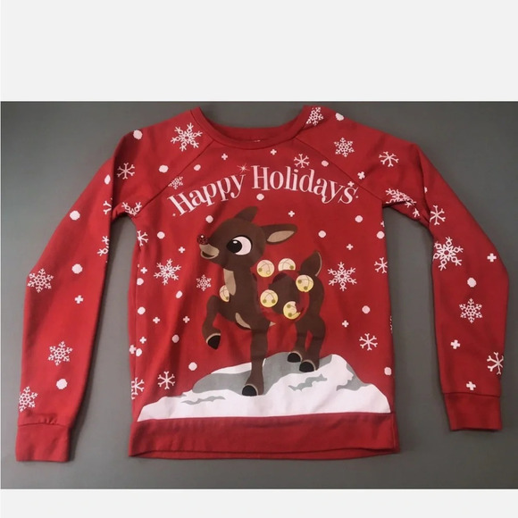 Rudolph Red Nose Reindeer Sweatshirt Red Womens Small Christmas - Picture 1 of 4